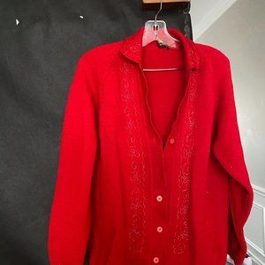 KNITED 100% WOOL LADIES CARDIGAN WITH EMBROIDERY